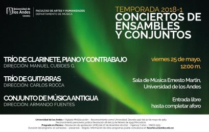Trío de clarinete, piano y contrabajo, Trío de guitarras y Conjunto de música antigua