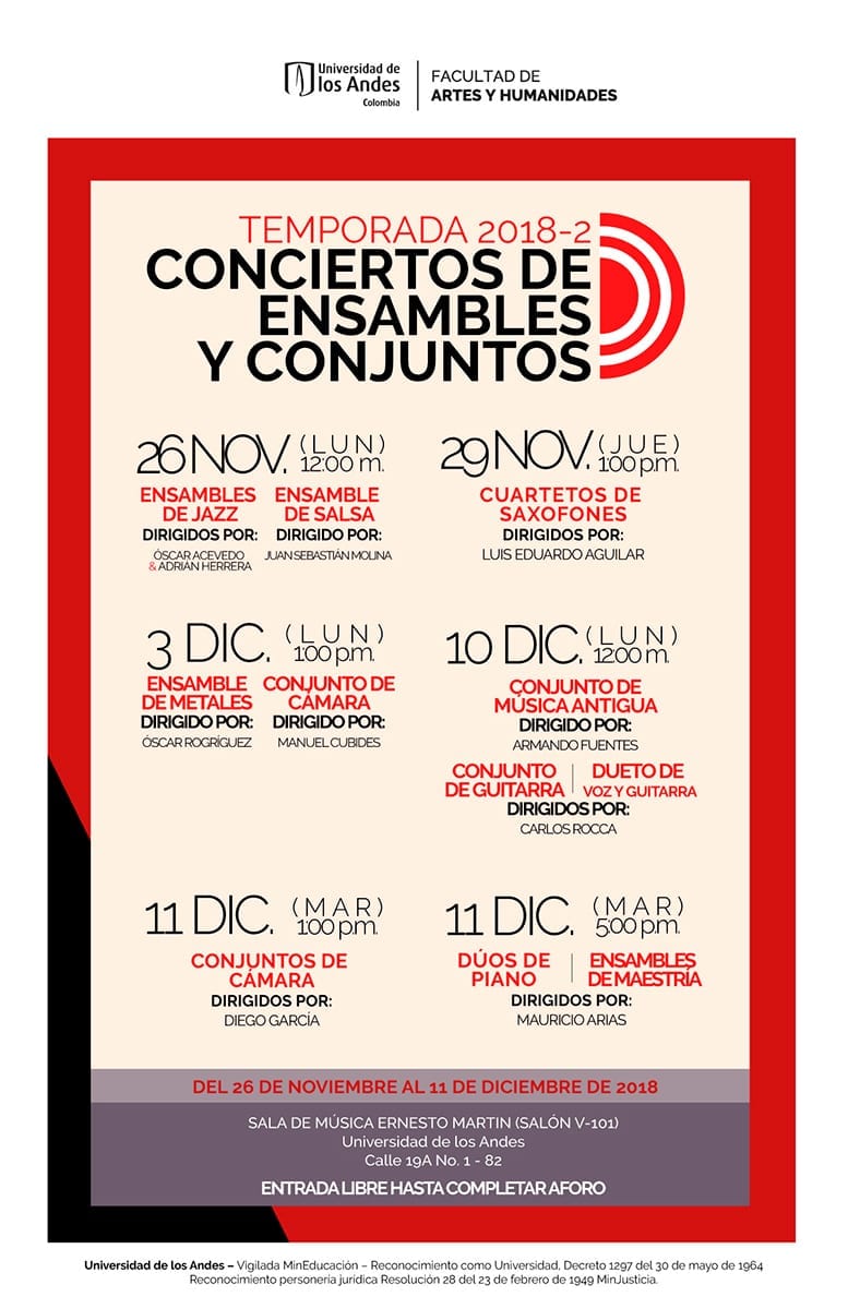 Temporada 2018-2 de Conciertos de los Ensambles y Conjuntos musicales uniandinos Temporada 2018-2 de Conciertos de los Ensambles y Conjuntos musicales uniandinos