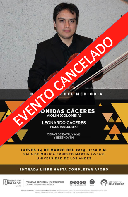 Cancelado: Leonidas Cáceres, violín (Colombia)