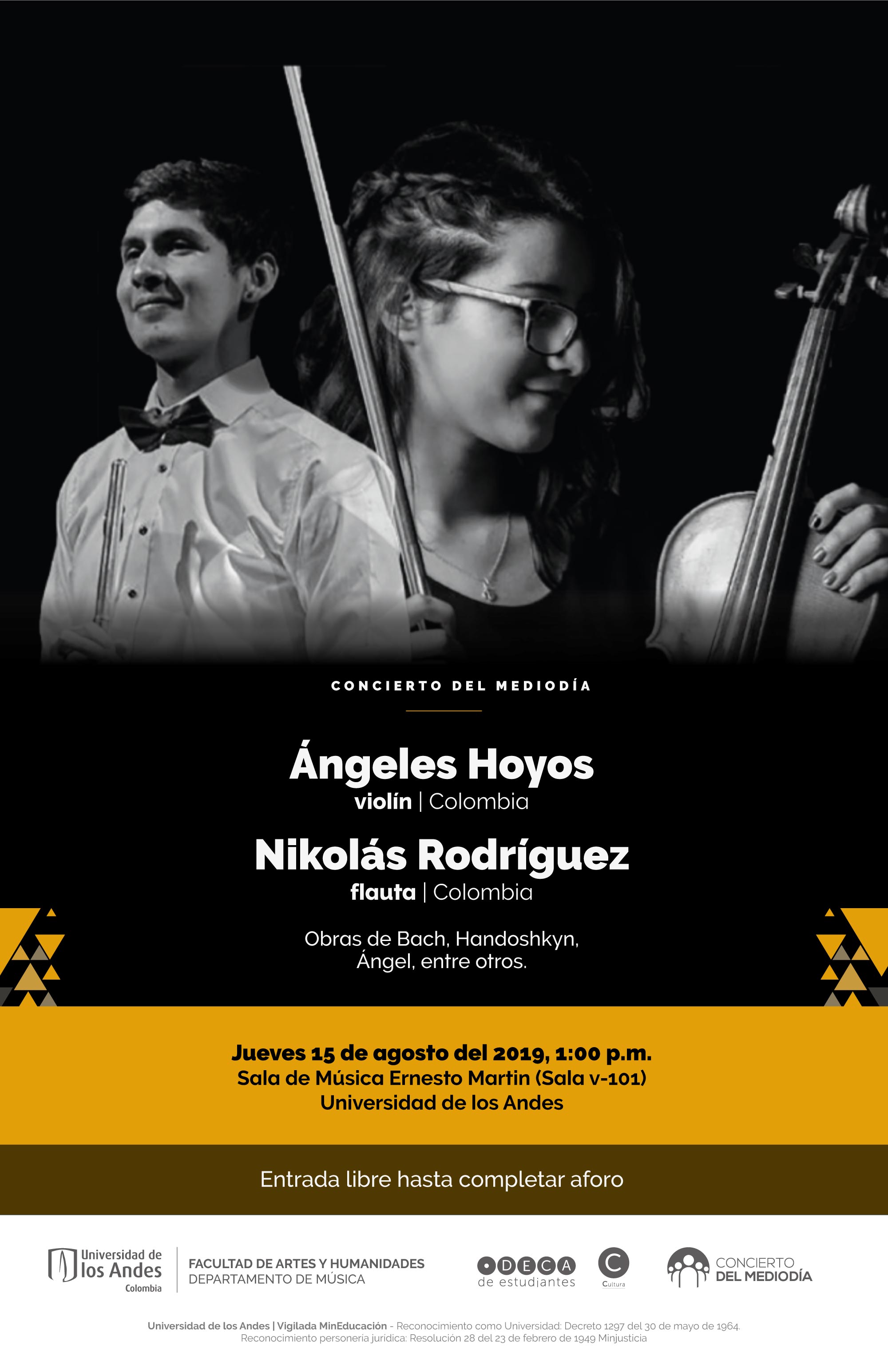 Concierto del Mediodía: Ángeles Hoyos, violín (Colombia) y Nikolás Rodríguez, flauta (Colombia)