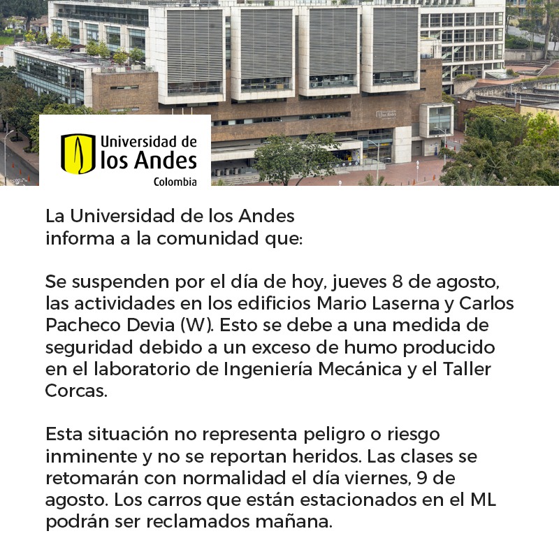 Se suspenden las clases en los bloques ML y W el 8 de agosto.