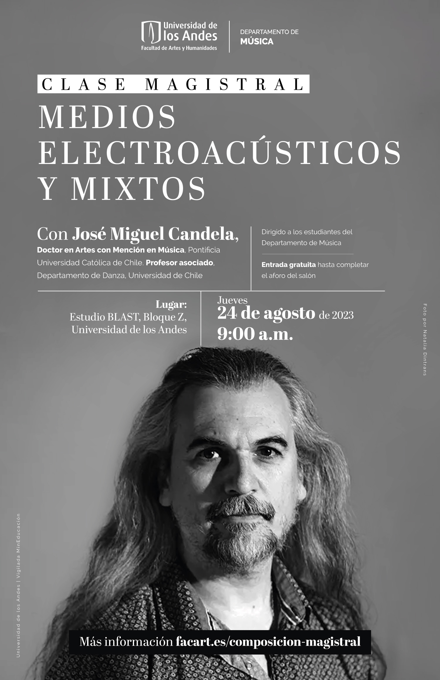 Jueves 24 de agosto de 2023 a las 9:00 a.m. clase de medios electroacústicos y mixtos en el estudio BLAST de la Universidad de los Andes