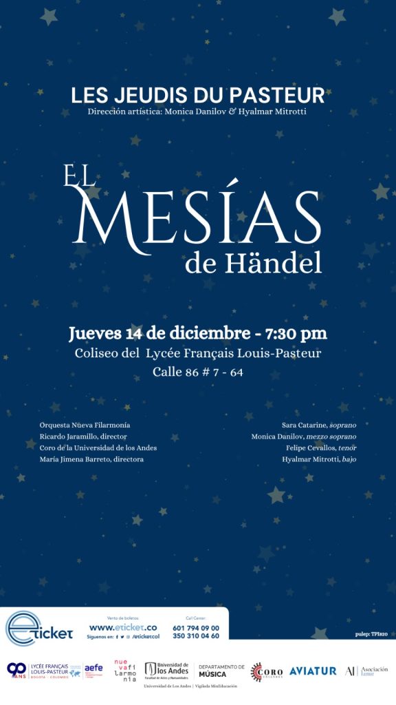 Jueves 14 de diciembre de 2023 a las 7:30 p.m. en el Liceo Francés Louis Pasteur