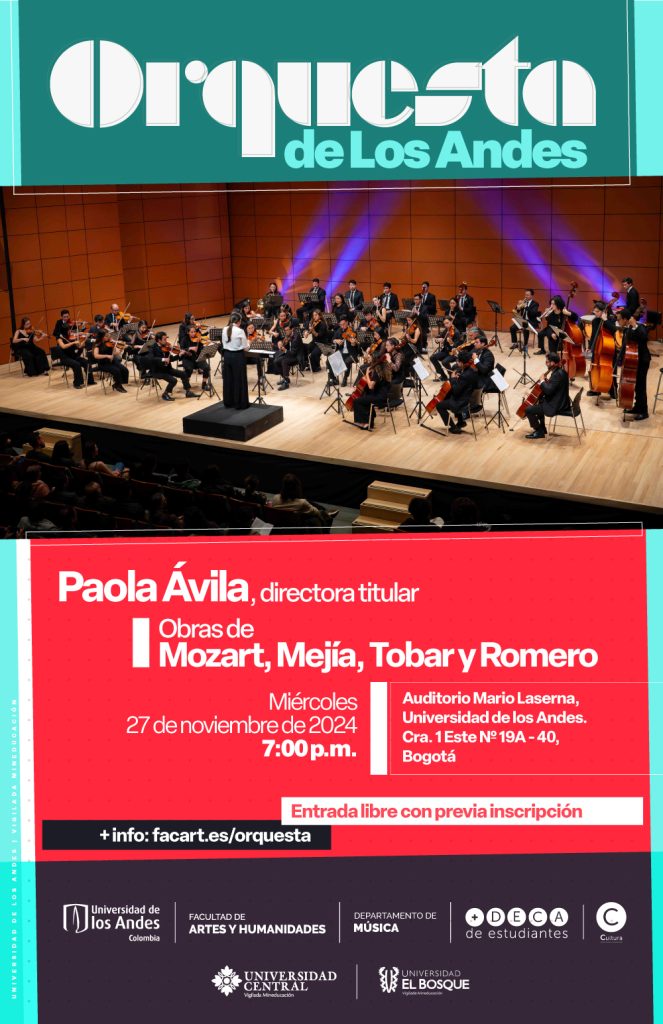 Cuarto concierto de la Orquesta de Los Andes en 2024-2, próximo miércoles 27 de noviembre de 2024 a las 7:00 p.m. en el Auditorio Mario Laserna