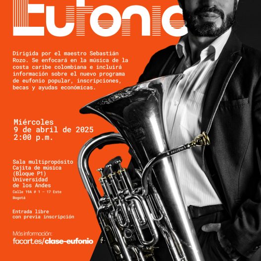 Clase magistral de improvisación en eufonio, dirigida por el maestro Sebastian Rozo quien hace parte del equipo docente en el área de instrumento popular.La programación está basada en la improvisación de la música de la costa caribe colombiana y dentro de ella se hará un paréntesis informativo, acerca del nuevo programa de eufonio popular  ya su vez toda la información pertinente a la parte administrativa