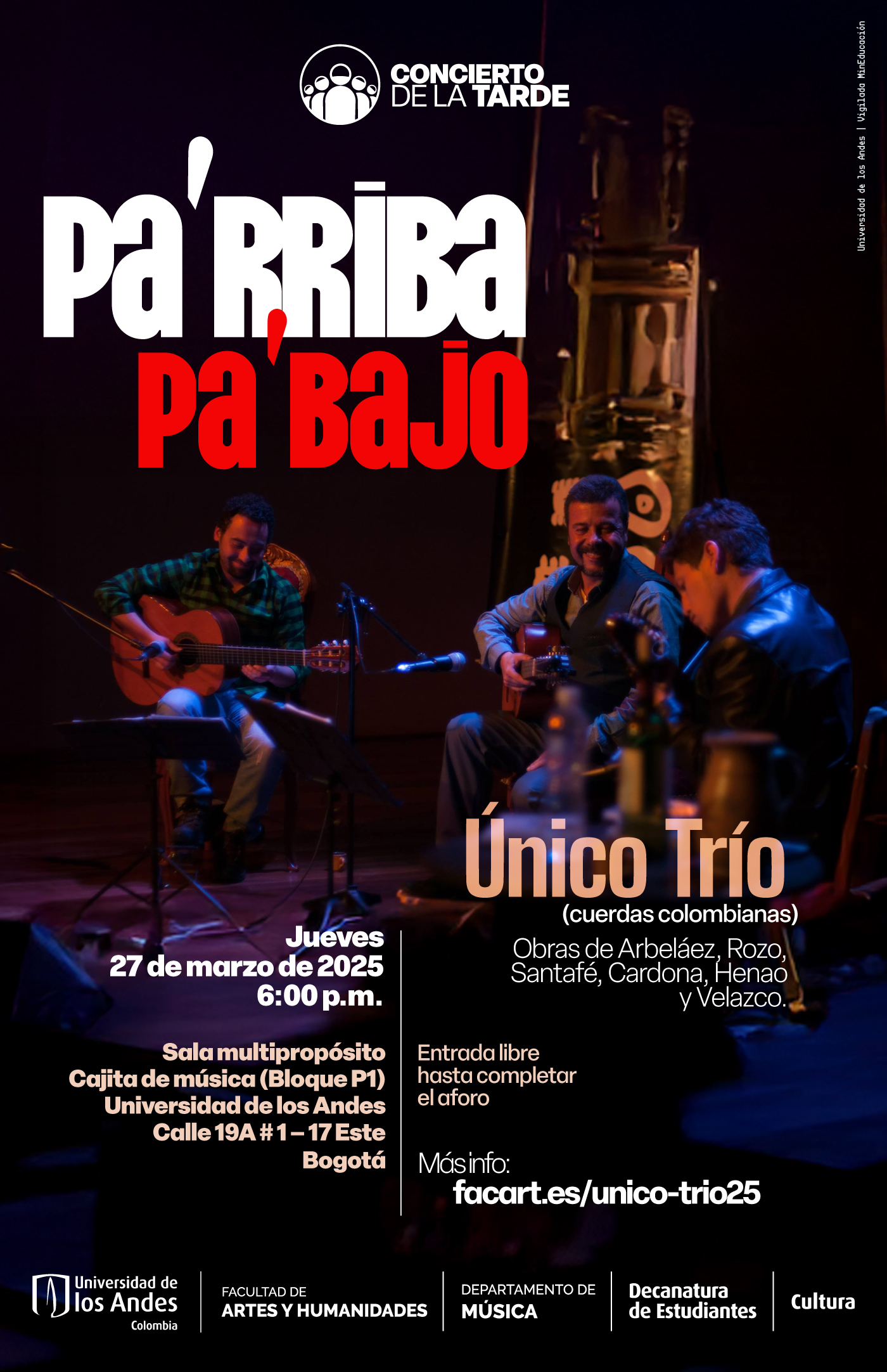 Concierto de la Tarde: Pa´rriba y pa´bajo con Único Trío, jueves 27 de marzo de 2025 a las 6:00 p.m. en la Cajita de música