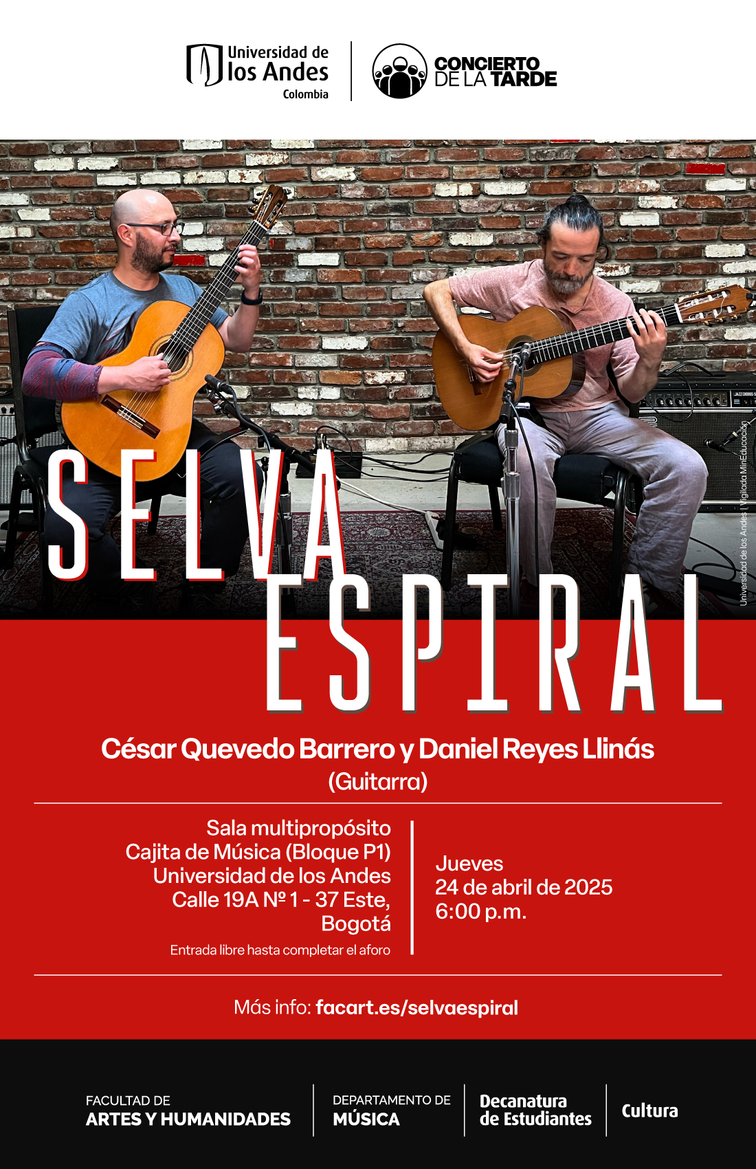 Concierto de la Tarde: Selva Espiral (guitarra), jueves 24 de abril de 2025 a las 6:00 p.m. en la Cajita de música