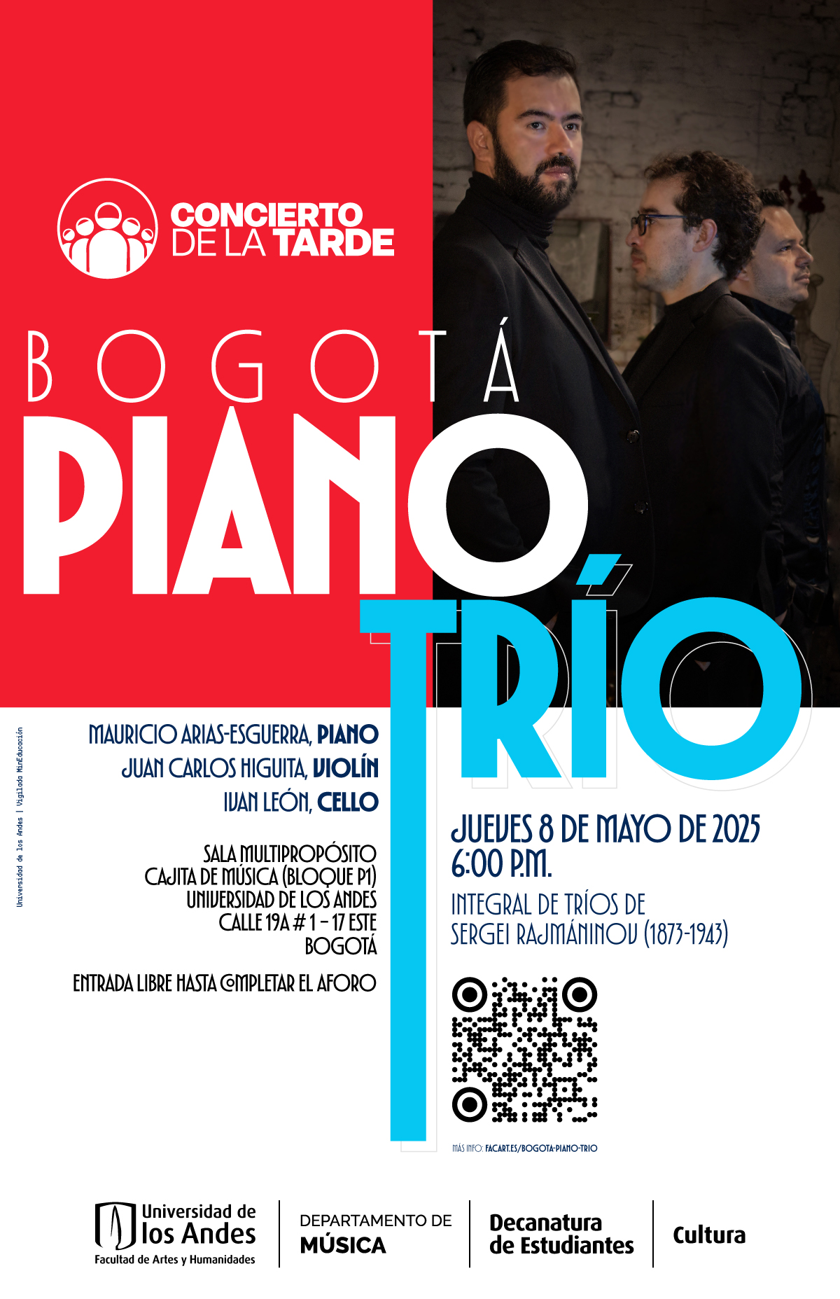 Concierto de la Tarde: Bogotá Piano Trío, jueves 8 de mayo de 2025 a las 6:00 p.m. en la Cajita de música, Universidad de los Andes
