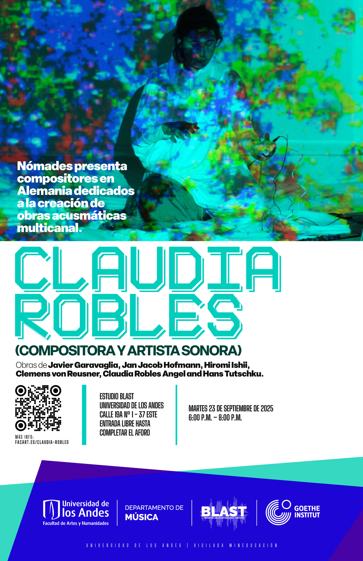 Claudia Robles Ángel (compositora y artista sonora), martes 23 de septiembre de 2025 a las 6:00 p.m. en el Estudio BLAST