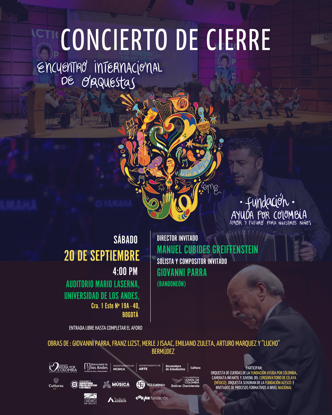 Encuentro Internacional de Orquestas: concierto de apertura, sábado 20 de septiembre en el Auditorio Mario Laserna, Universidad de los Andes