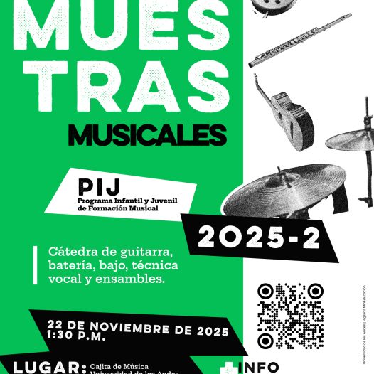 Muestras musicales del PIJ: ensambles, batería, bajo, técnica vocal y ensambles, sábado 22 de noviembre de 2025 a la 1:30 p.m.