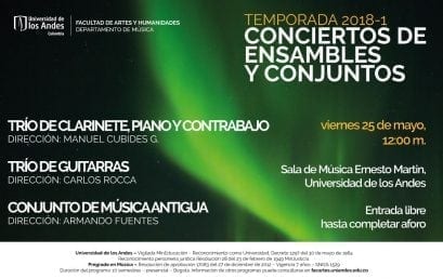 Trío de clarinete, piano y contrabajo, Trío de guitarras y Conjunto de música antigua