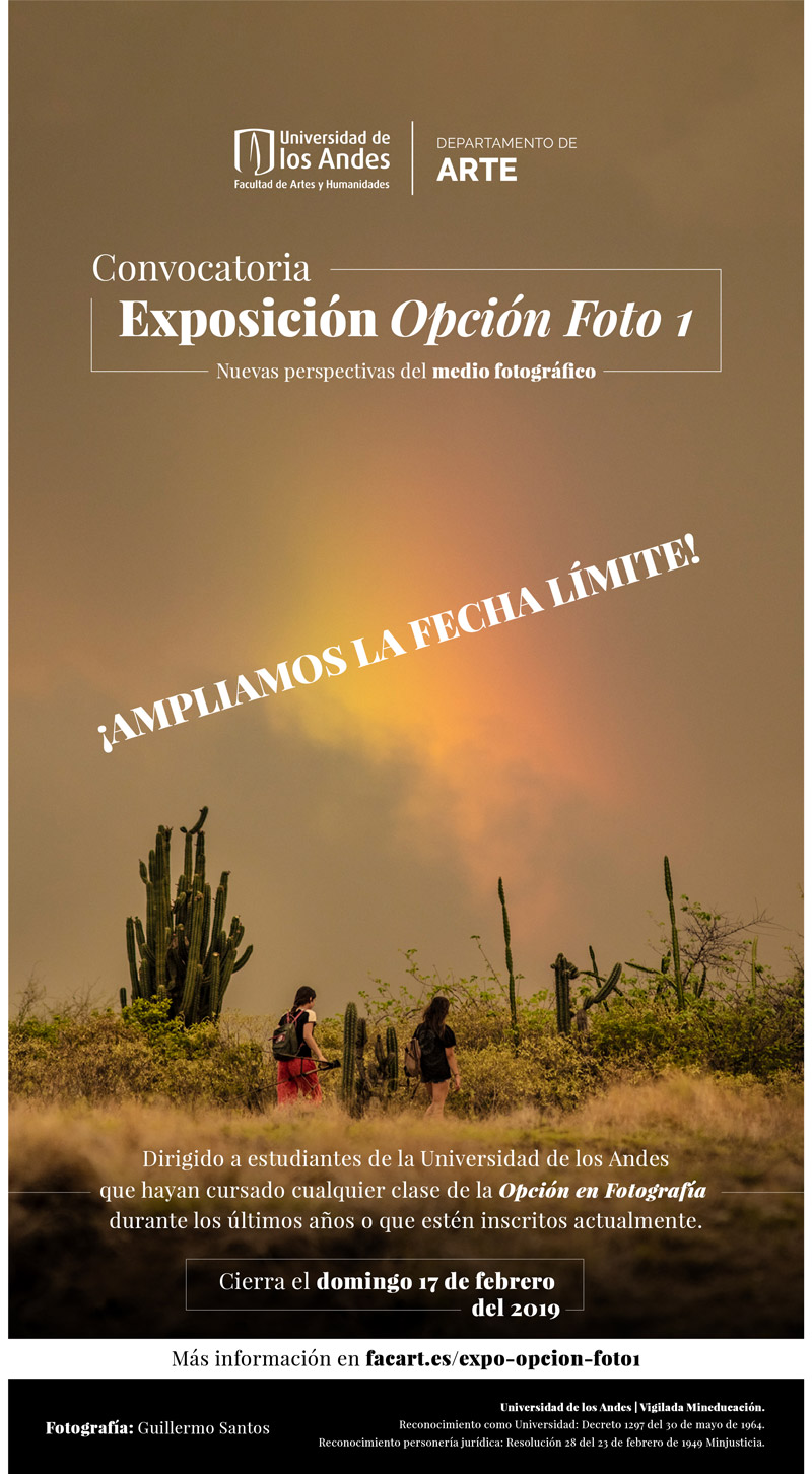 Convocatoria abierta para estudiantes que hayan tomado cursos de la Opción en Fotografía.