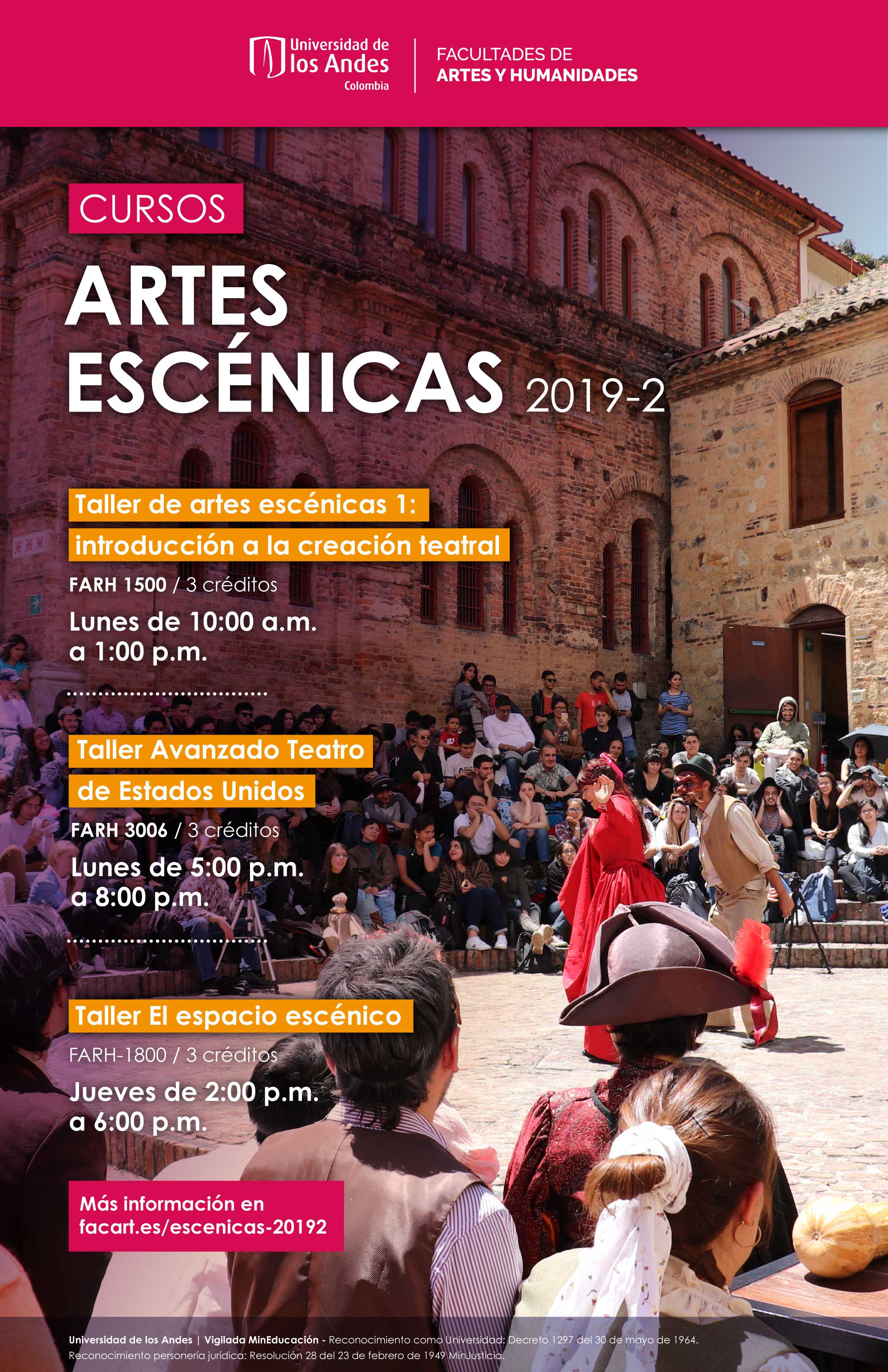 Oferta de cursos en Artes escénicas para el segundo periodo de 2019