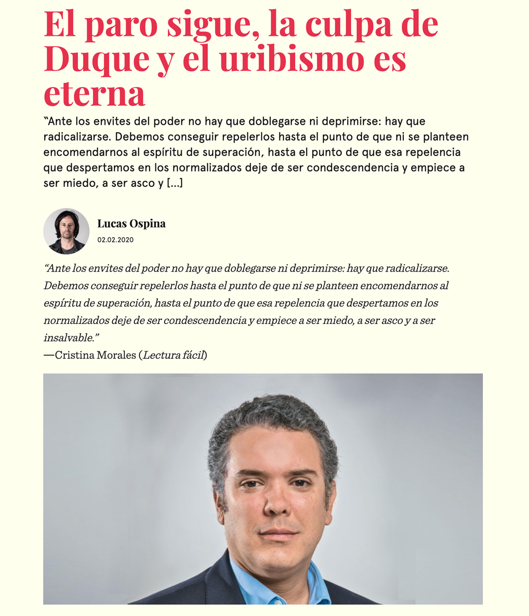 Columna del profesor Lucas Ospina en el medio digital Cerosetenta.
