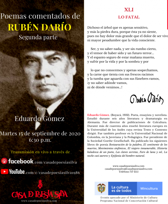 Conferencia: Poemas comentados de Rubén Darío – Segunda parte por Eduardo Gómez.