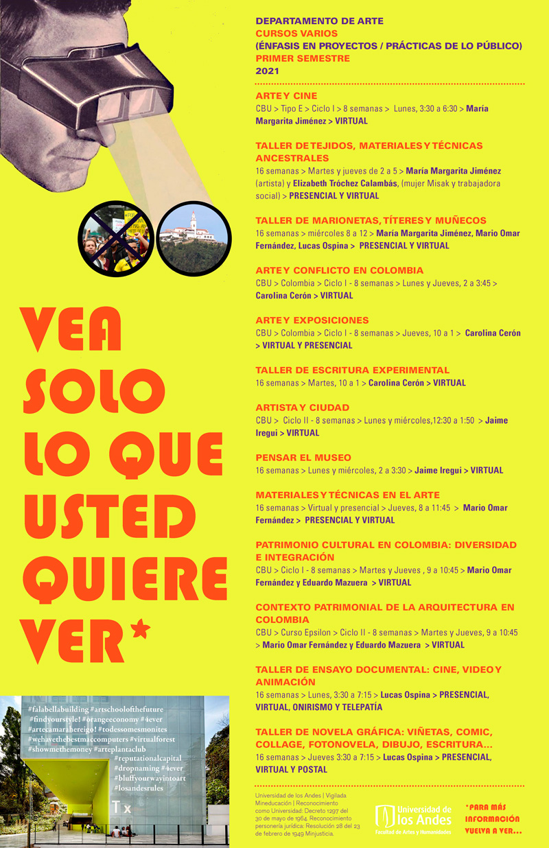 Cursos varios del énfasis de Proyectos/Prácticas de los Público del Departamento de Arte.
