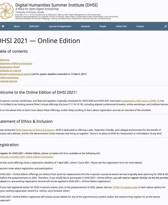 Digital Humanities Summer Institute (DHSI) A Place for Open Digital Scholarship
