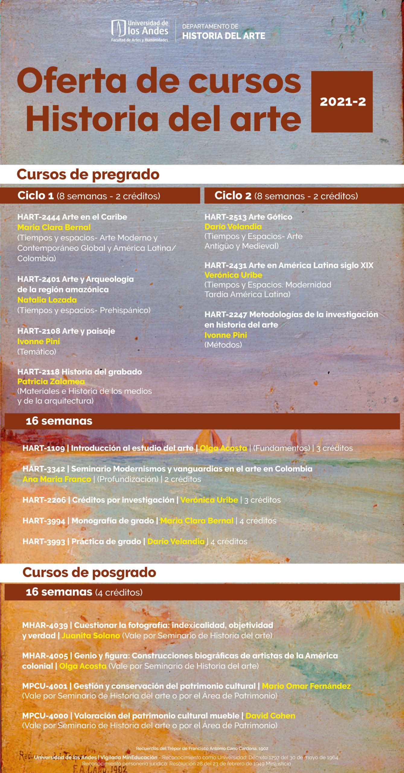 Oferta de cursos Historia del Arte 2021-20