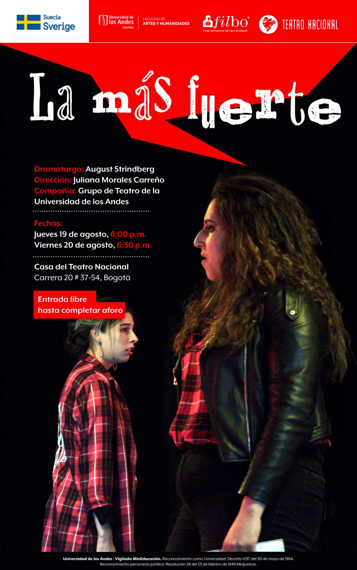 El Grupo de Teatro de la Universidad de los Andes presenta La más fuerte de August Strindberg. Dirección: Juliana Morales Carreño