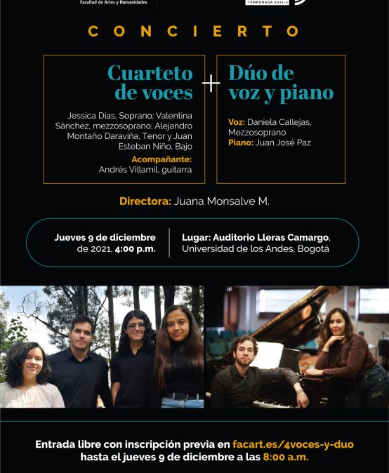 Concierto:  Cuarteto de voces | Dúo de voz y piano