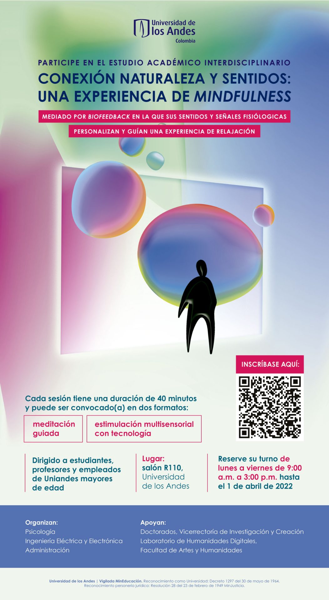 Cada sesión tiene una duración de 40 minutos, inscríbase hasta el 1 de abril de 2022