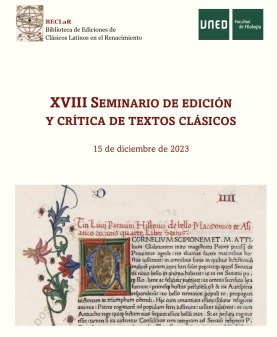 XVIII Seminario de edición y crítica de textos clásicos