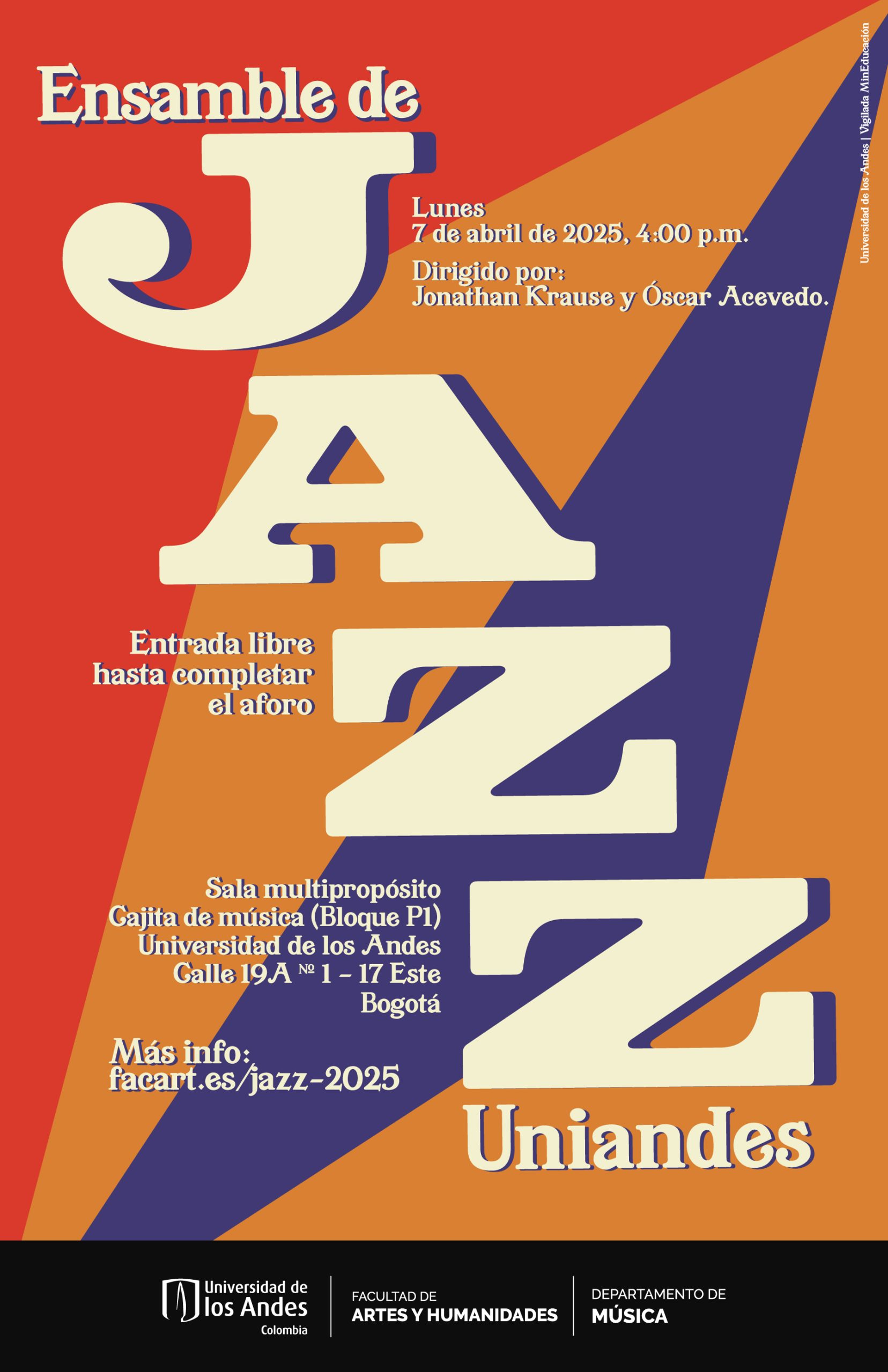 Lunes 7 de abril de 2025 a las 4:00 p.m. en la sala multipropósito, Cajita de música (Bloque P1), Universidad de los Andes