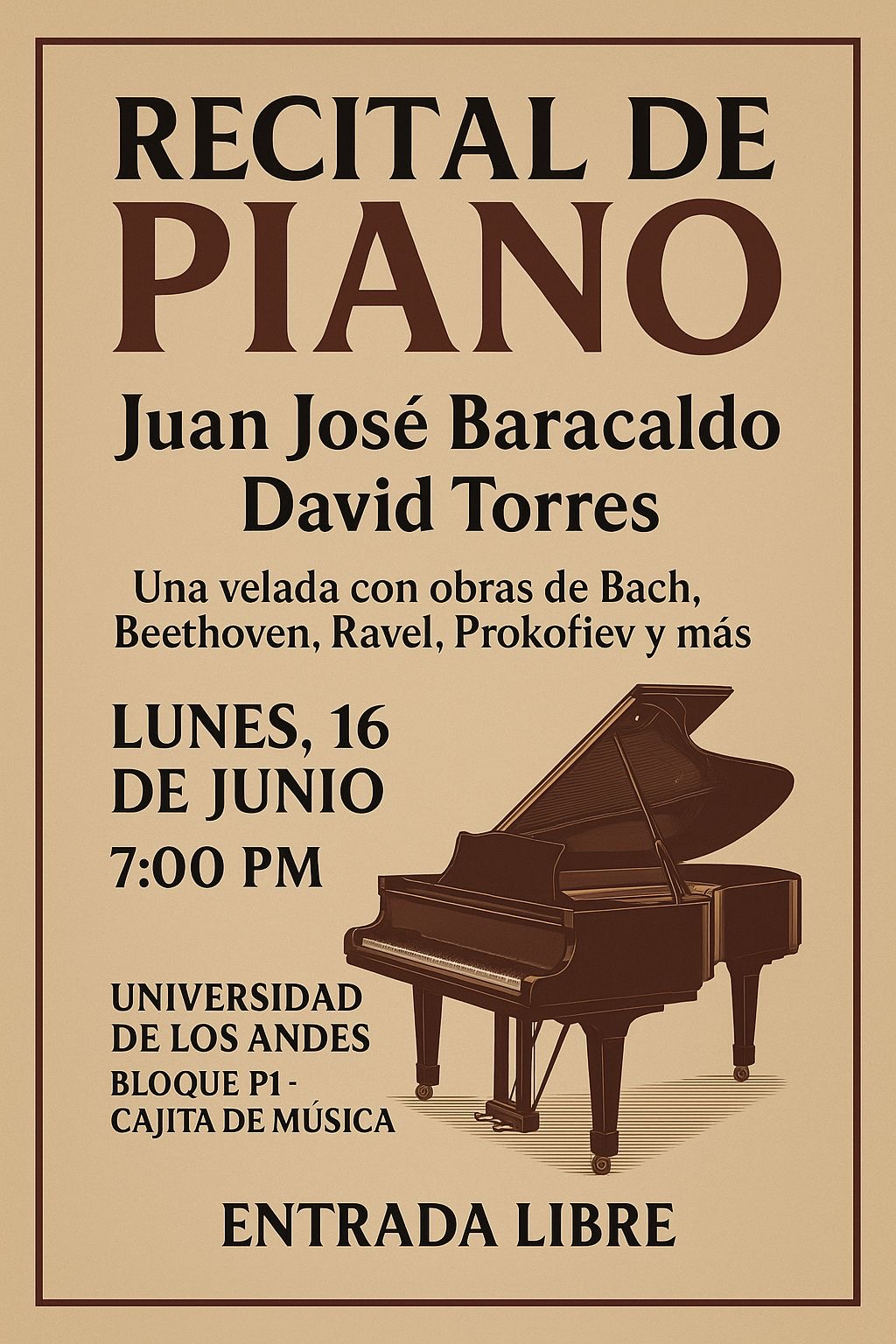 Lunes 17 de junio de 2025 a las 7:00 p.m. en la Cajita de Música, Universidad de los Andes